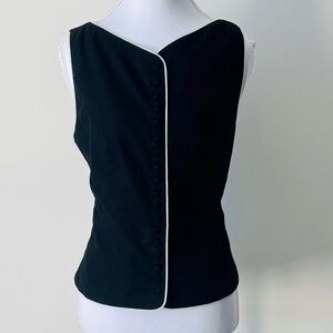 Commense Black Sleeveless Top with White Trim